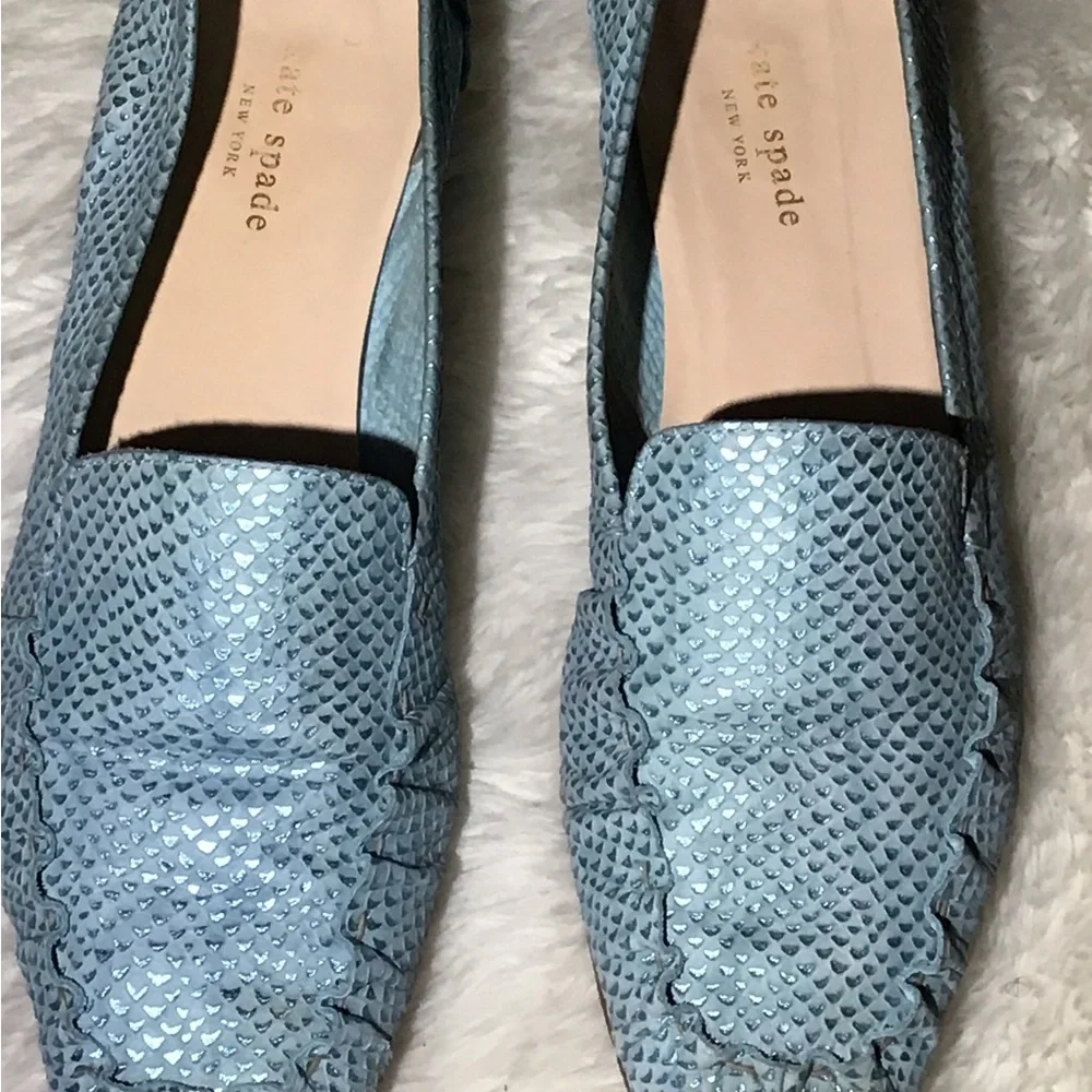 kate spade Light Blue Textured Leather Loafers